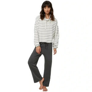 Paper Crane White and Black Striped Cowl Neck Pullover Top Size M